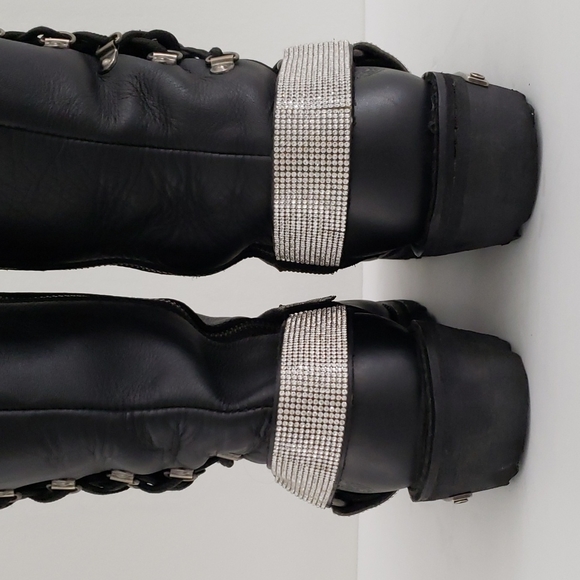 Milwaukee tall leather lace-up harness boots with bling - Picture 10 of 16